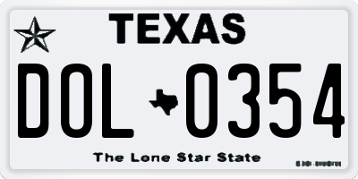TX license plate DOL0354