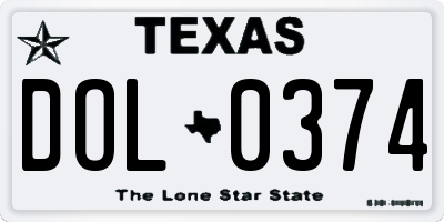 TX license plate DOL0374