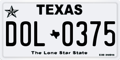 TX license plate DOL0375