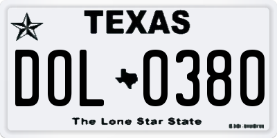 TX license plate DOL0380