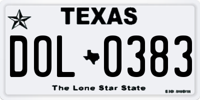 TX license plate DOL0383