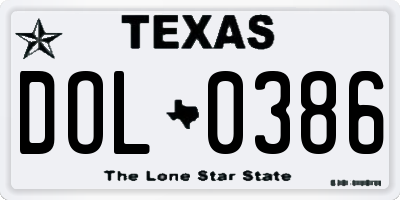 TX license plate DOL0386