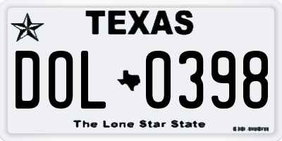 TX license plate DOL0398