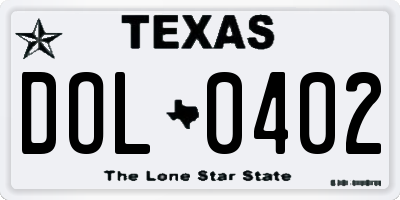 TX license plate DOL0402