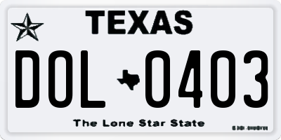 TX license plate DOL0403