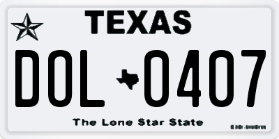 TX license plate DOL0407