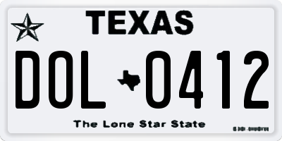 TX license plate DOL0412