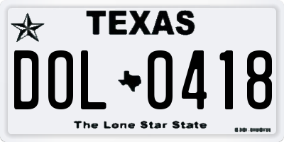 TX license plate DOL0418