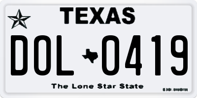 TX license plate DOL0419