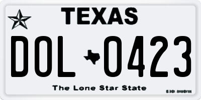 TX license plate DOL0423