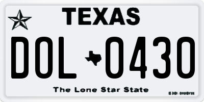 TX license plate DOL0430