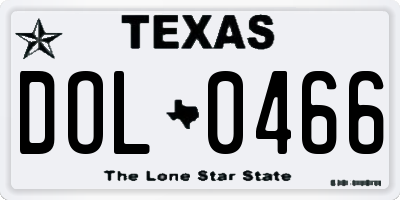 TX license plate DOL0466