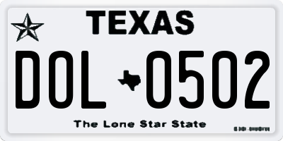 TX license plate DOL0502