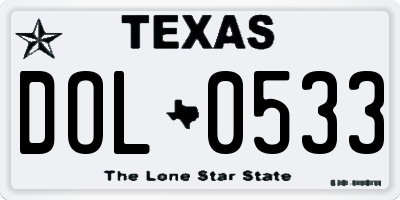 TX license plate DOL0533
