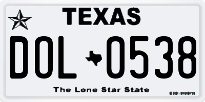TX license plate DOL0538