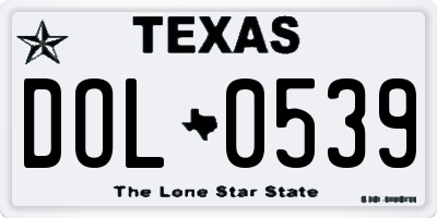 TX license plate DOL0539