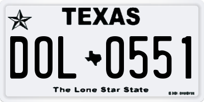 TX license plate DOL0551