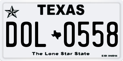 TX license plate DOL0558