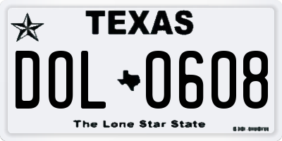 TX license plate DOL0608