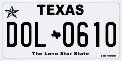 TX license plate DOL0610