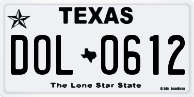 TX license plate DOL0612