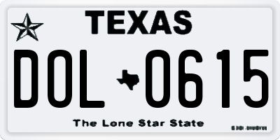 TX license plate DOL0615
