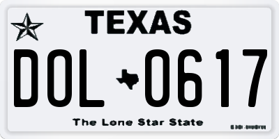 TX license plate DOL0617