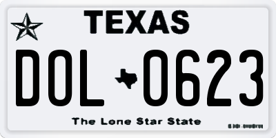 TX license plate DOL0623
