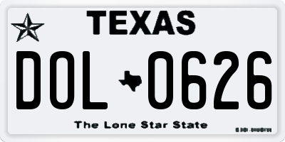 TX license plate DOL0626