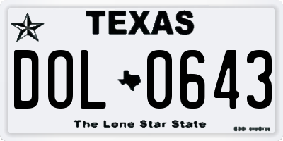 TX license plate DOL0643