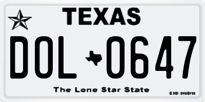 TX license plate DOL0647