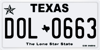 TX license plate DOL0663