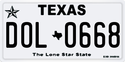 TX license plate DOL0668