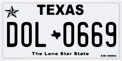 TX license plate DOL0669