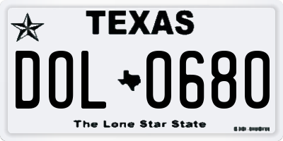 TX license plate DOL0680