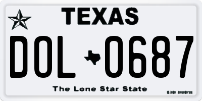 TX license plate DOL0687