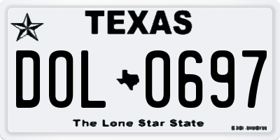 TX license plate DOL0697