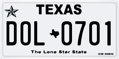 TX license plate DOL0701