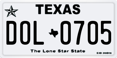 TX license plate DOL0705