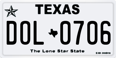 TX license plate DOL0706