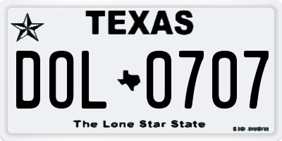 TX license plate DOL0707