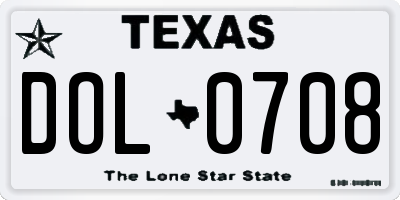 TX license plate DOL0708