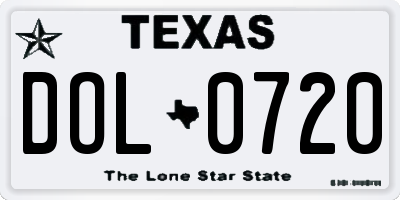 TX license plate DOL0720