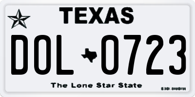 TX license plate DOL0723