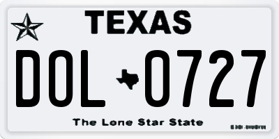 TX license plate DOL0727