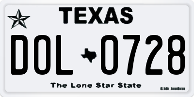 TX license plate DOL0728