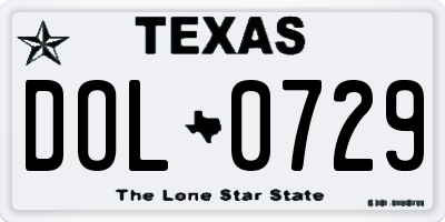 TX license plate DOL0729