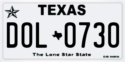 TX license plate DOL0730