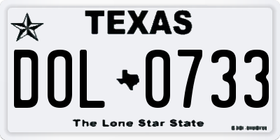 TX license plate DOL0733