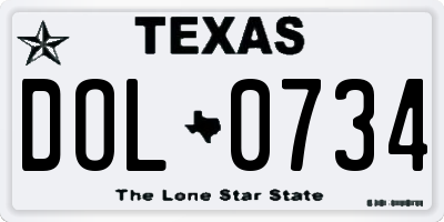 TX license plate DOL0734